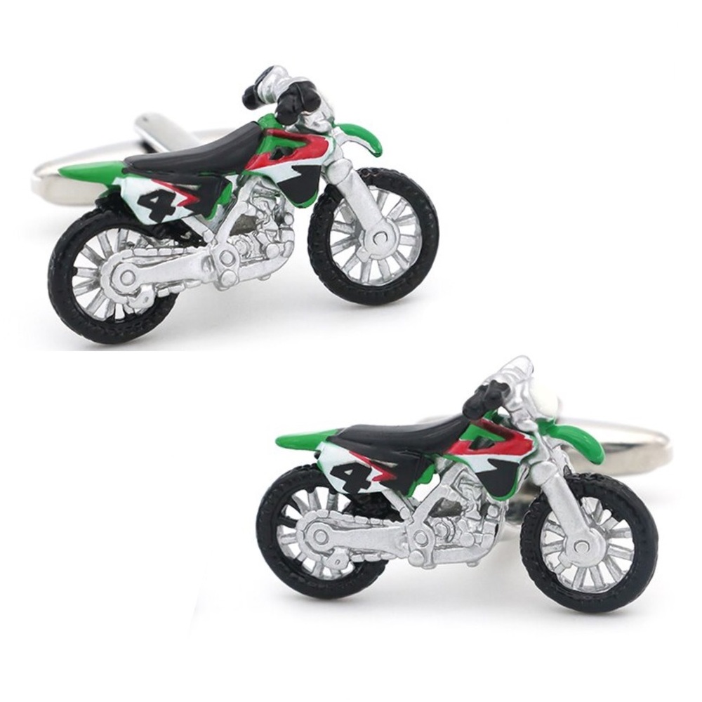 Green Black and White Dirt Bike Cufflinks